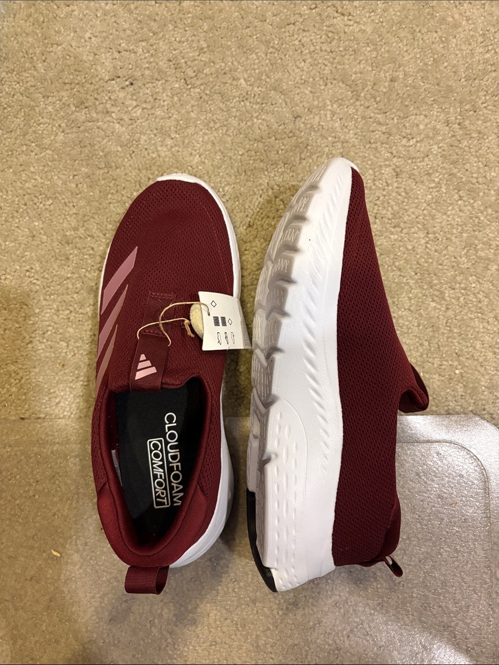 adidas Slip-On Running Shoes in Maroon and White